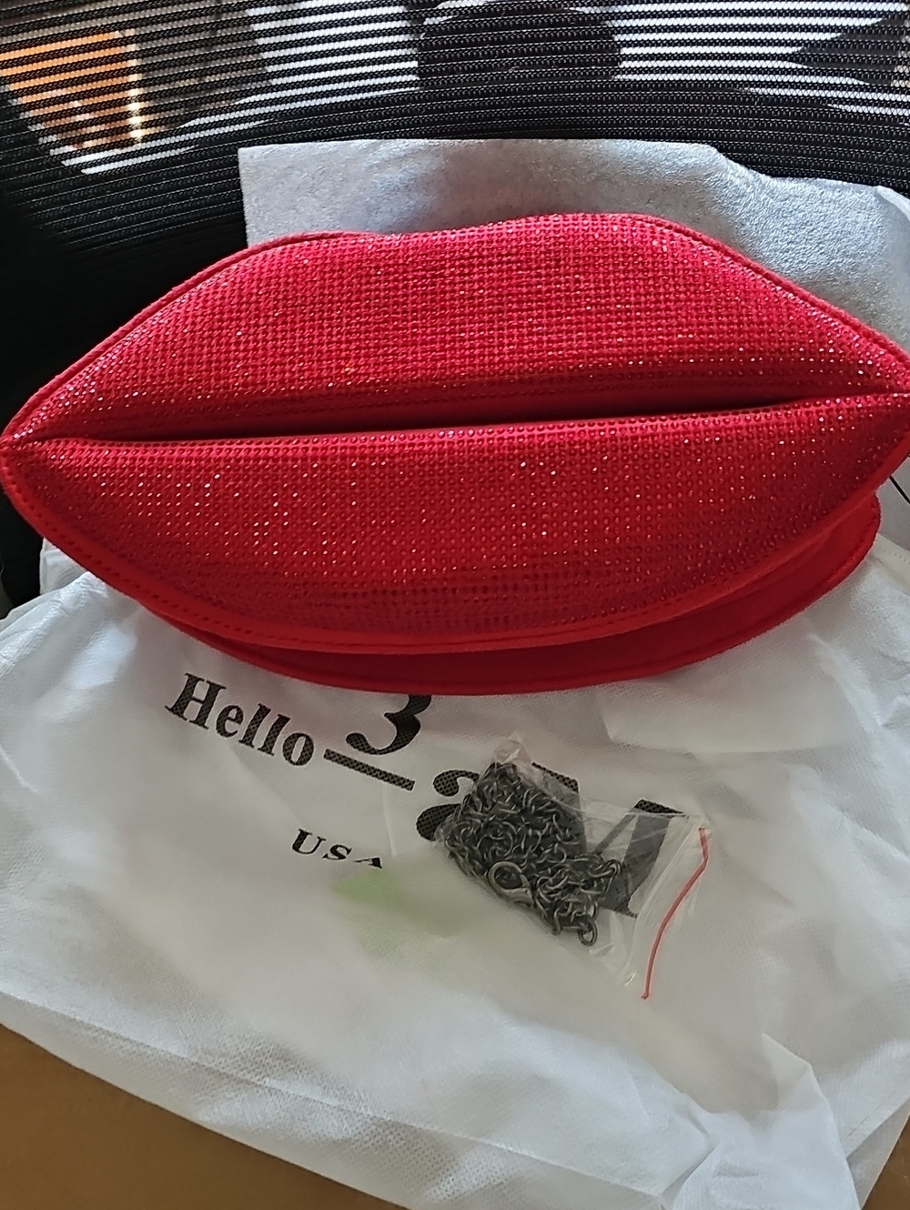 Red Lip-Shaped Crystal Evening Clutch by